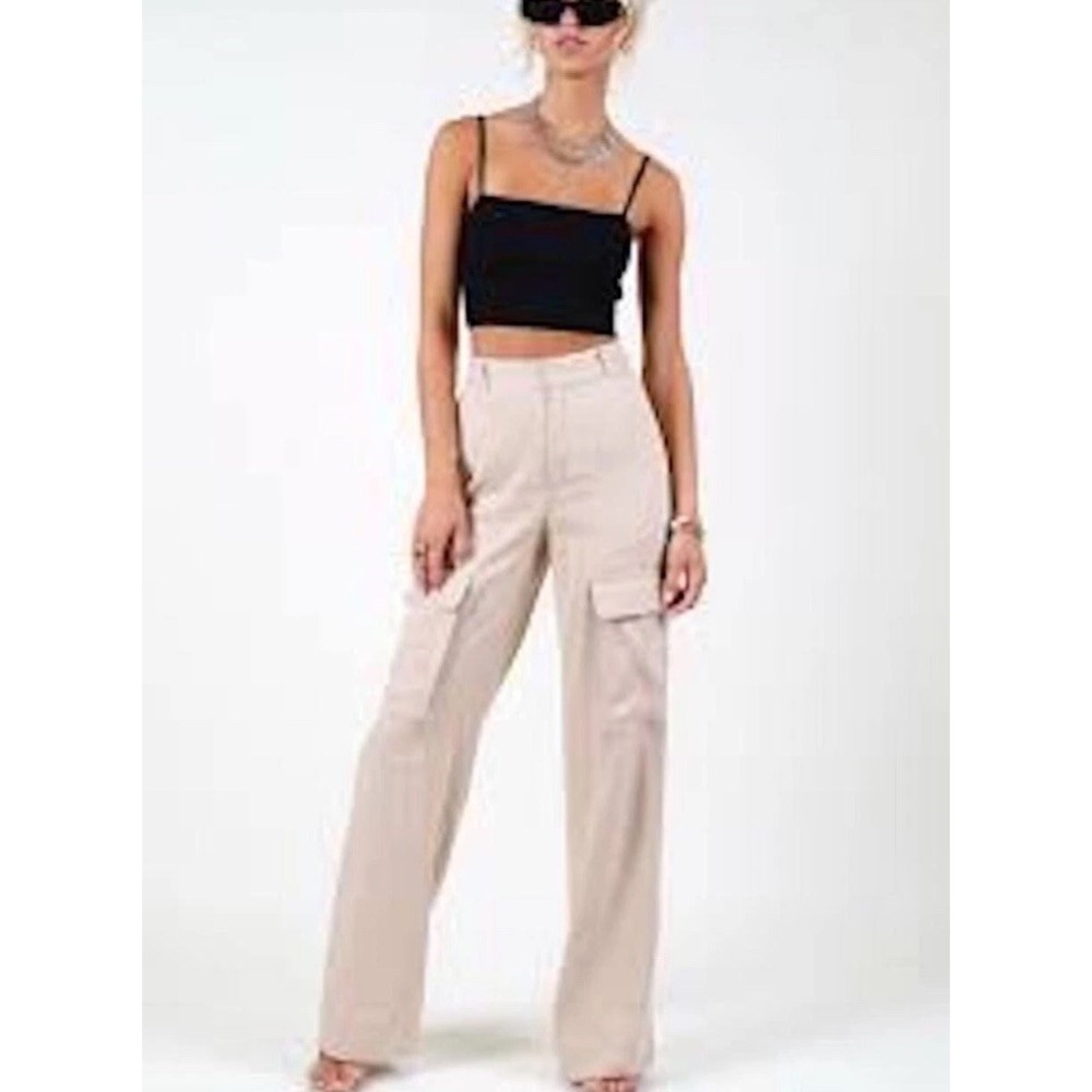 Frame Organic Linen Blend High Waist Sand Cargo Pants Size 0 MSRP $428